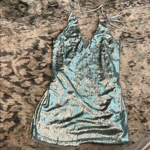 Sequin Halter Mini Dress - Silver